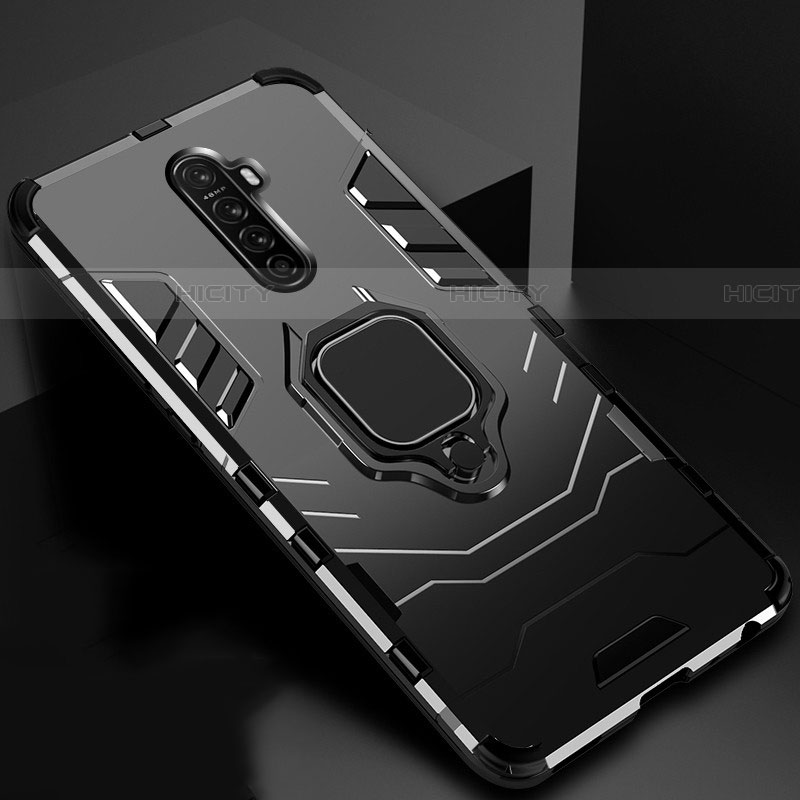 Coque Contour Silicone et Plastique Housse Etui Mat avec Magnetique Support Bague Anneau pour Oppo Reno Ace Noir Plus