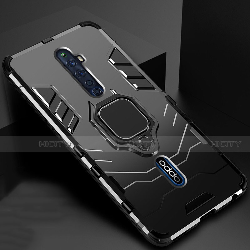 Coque Contour Silicone et Plastique Housse Etui Mat avec Magnetique Support Bague Anneau pour Oppo Reno2 Z Noir Plus