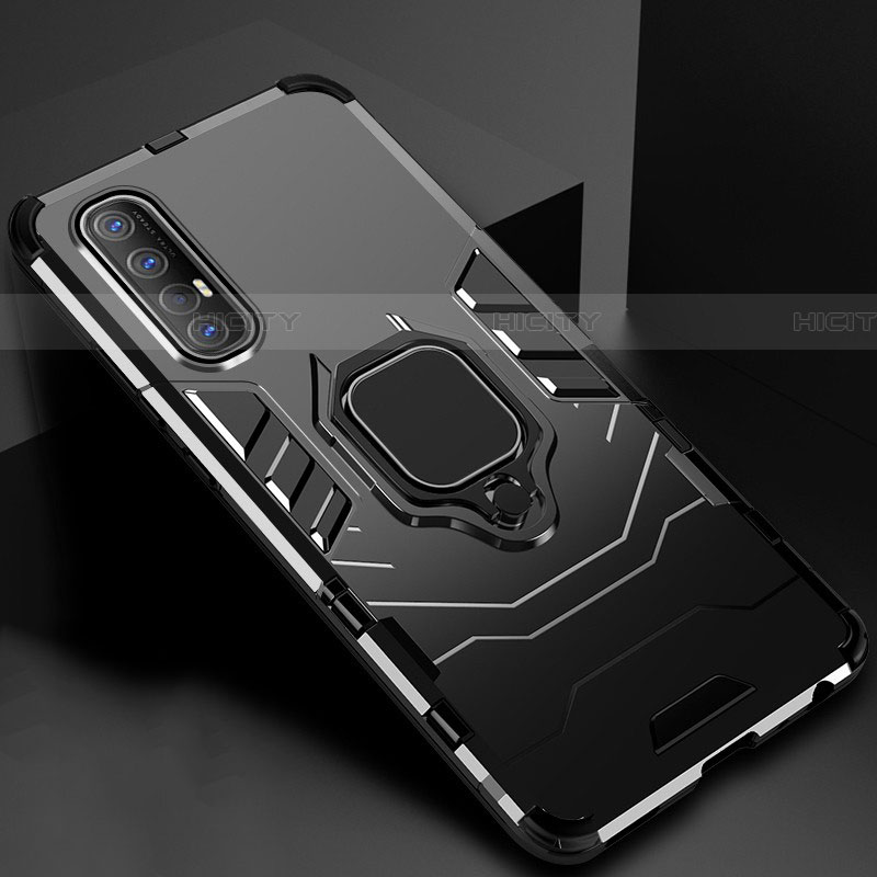 Coque Contour Silicone et Plastique Housse Etui Mat avec Magnetique Support Bague Anneau pour Oppo Reno3 Pro Noir Plus