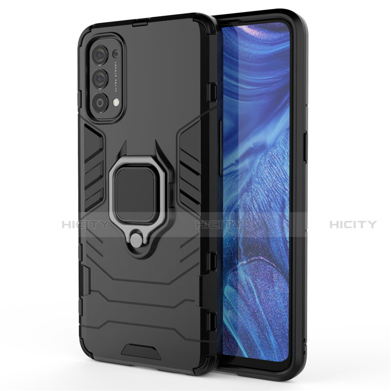 Coque Contour Silicone et Plastique Housse Etui Mat avec Magnetique Support Bague Anneau pour Oppo Reno4 4G Noir Plus