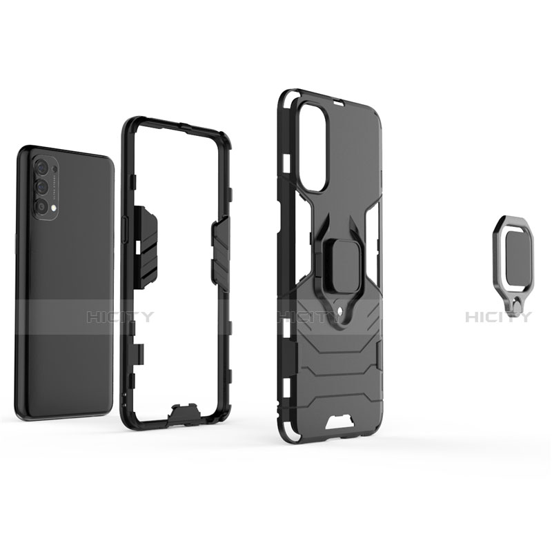 Coque Contour Silicone et Plastique Housse Etui Mat avec Magnetique Support Bague Anneau pour Oppo Reno4 4G Plus