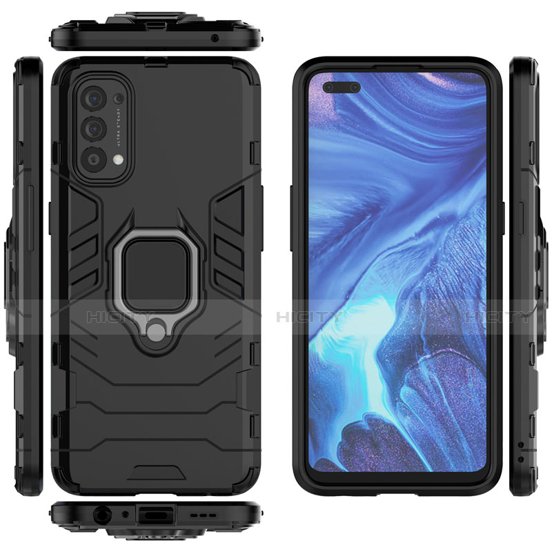 Coque Contour Silicone et Plastique Housse Etui Mat avec Magnetique Support Bague Anneau pour Oppo Reno4 4G Plus