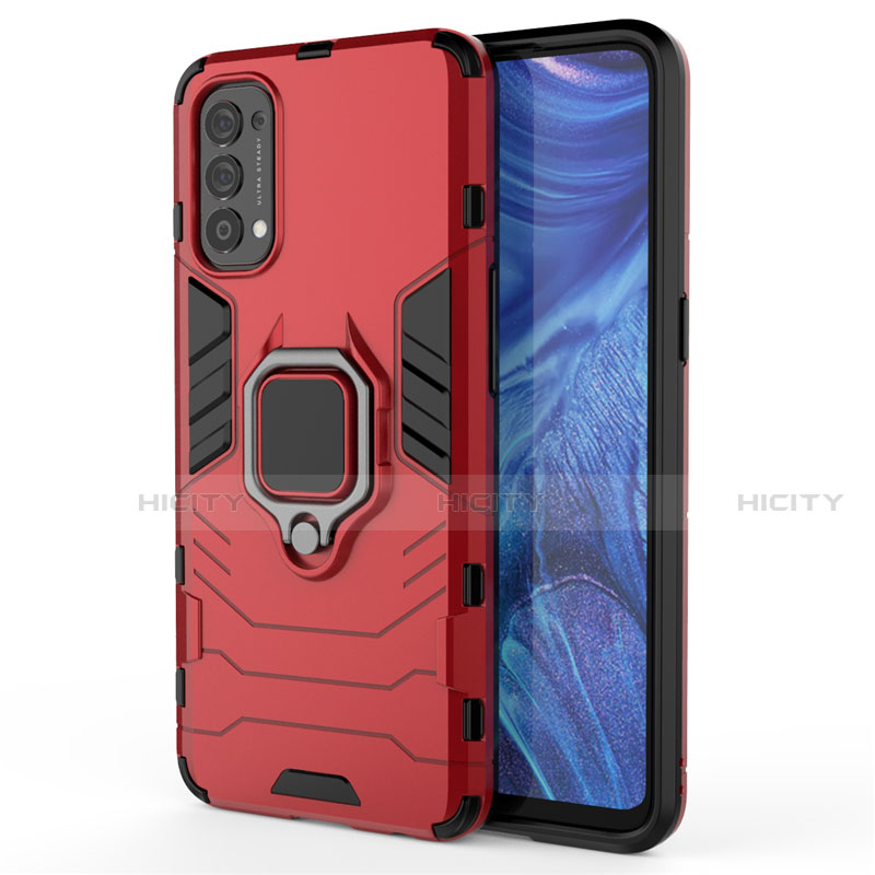 Coque Contour Silicone et Plastique Housse Etui Mat avec Magnetique Support Bague Anneau pour Oppo Reno4 4G Rouge Plus