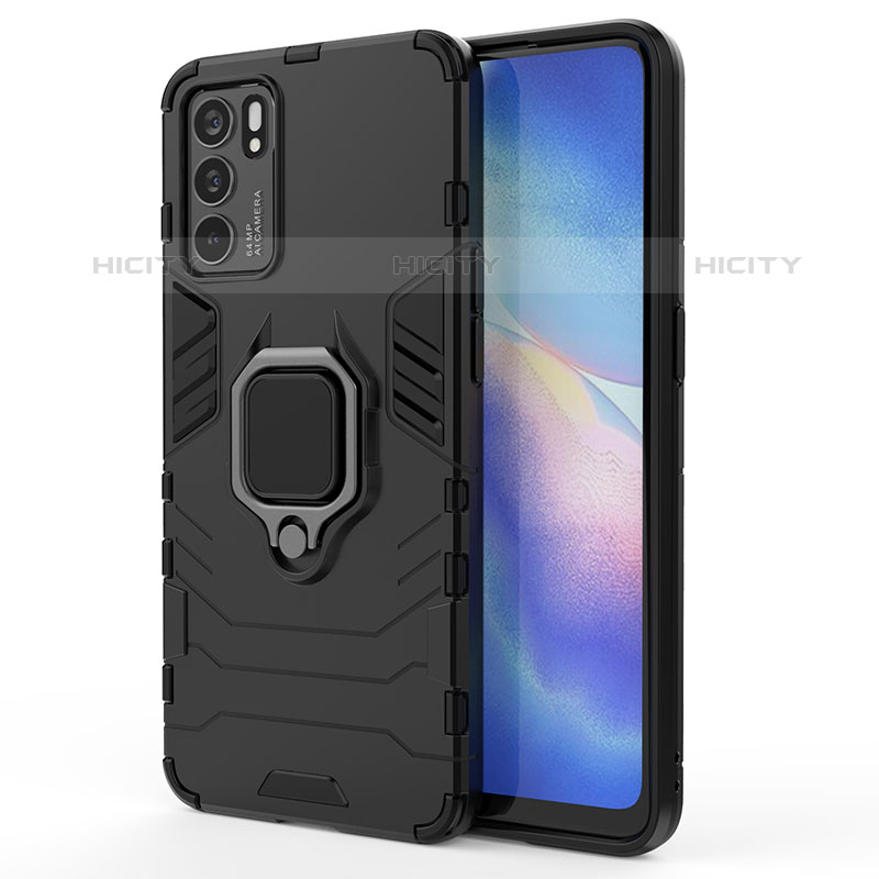 Coque Contour Silicone et Plastique Housse Etui Mat avec Magnetique Support Bague Anneau pour Oppo Reno6 5G Noir Plus