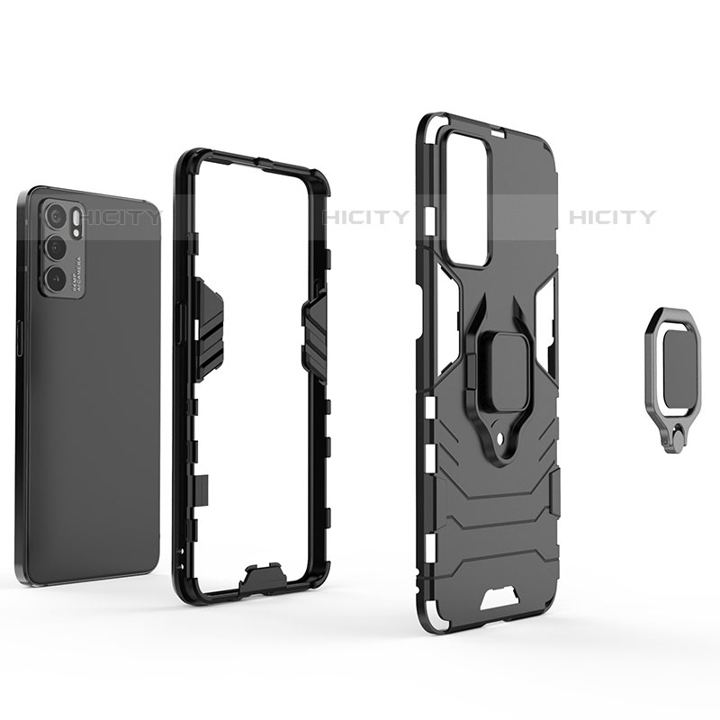 Coque Contour Silicone et Plastique Housse Etui Mat avec Magnetique Support Bague Anneau pour Oppo Reno6 5G Plus