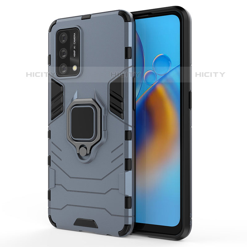 Coque Contour Silicone et Plastique Housse Etui Mat avec Magnetique Support Bague Anneau pour Oppo Reno6 Lite Bleu Plus