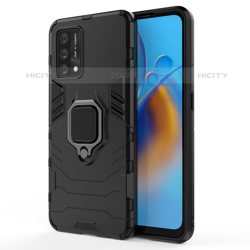 Coque Contour Silicone et Plastique Housse Etui Mat avec Magnetique Support Bague Anneau pour Oppo Reno6 Lite Noir Plus