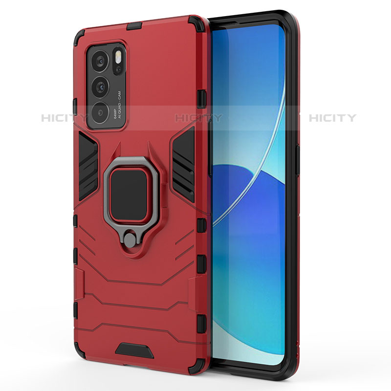 Coque Contour Silicone et Plastique Housse Etui Mat avec Magnetique Support Bague Anneau pour Oppo Reno6 Pro 5G India Plus