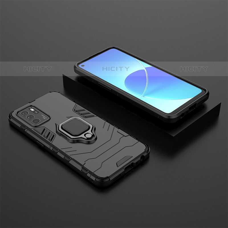 Coque Contour Silicone et Plastique Housse Etui Mat avec Magnetique Support Bague Anneau pour Oppo Reno6 Z 5G Noir Plus