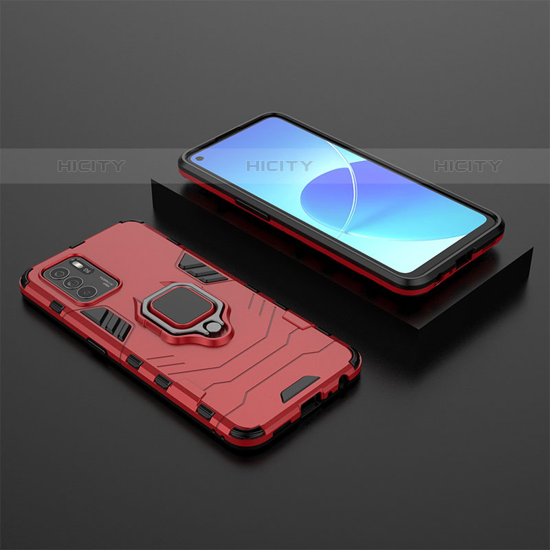 Coque Contour Silicone et Plastique Housse Etui Mat avec Magnetique Support Bague Anneau pour Oppo Reno6 Z 5G Rouge Plus