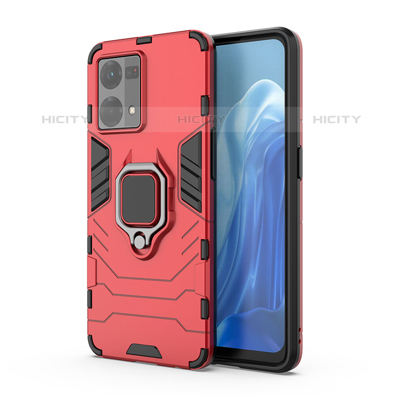 Coque Contour Silicone et Plastique Housse Etui Mat avec Magnetique Support Bague Anneau pour Oppo Reno7 4G Rouge Plus