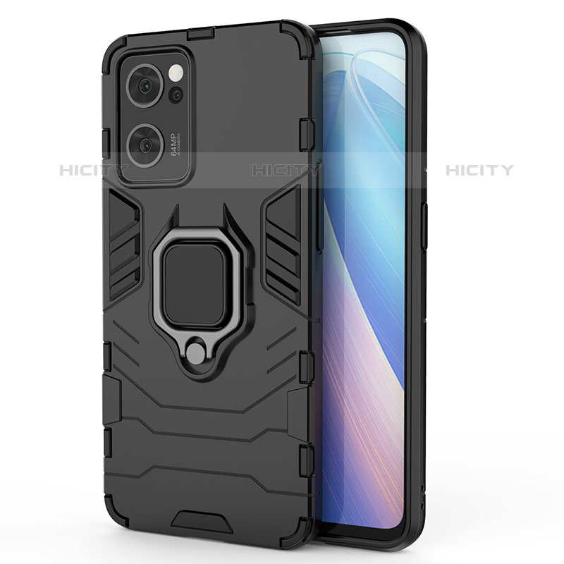 Coque Contour Silicone et Plastique Housse Etui Mat avec Magnetique Support Bague Anneau pour Oppo Reno7 5G Noir Plus