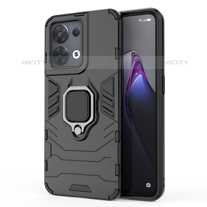 Coque Contour Silicone et Plastique Housse Etui Mat avec Magnetique Support Bague Anneau pour Oppo Reno8 5G Noir Plus