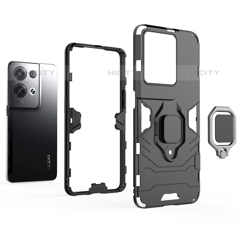 Coque Contour Silicone et Plastique Housse Etui Mat avec Magnetique Support Bague Anneau pour Oppo Reno8 Pro 5G Plus