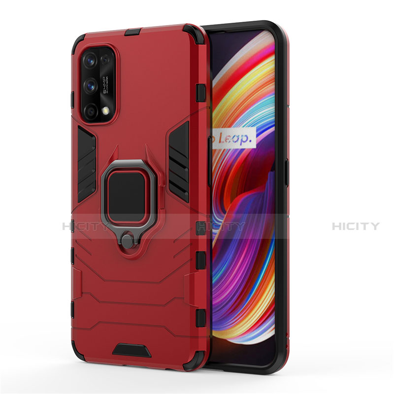 Coque Contour Silicone et Plastique Housse Etui Mat avec Magnetique Support Bague Anneau pour Realme 7 Pro Rouge Plus