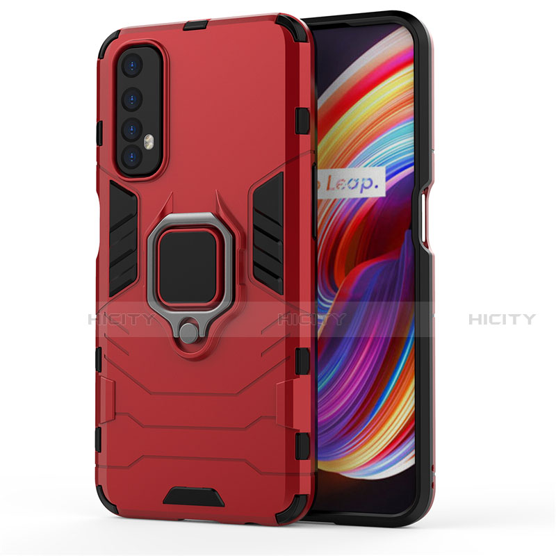 Coque Contour Silicone et Plastique Housse Etui Mat avec Magnetique Support Bague Anneau pour Realme 7 Rouge Plus