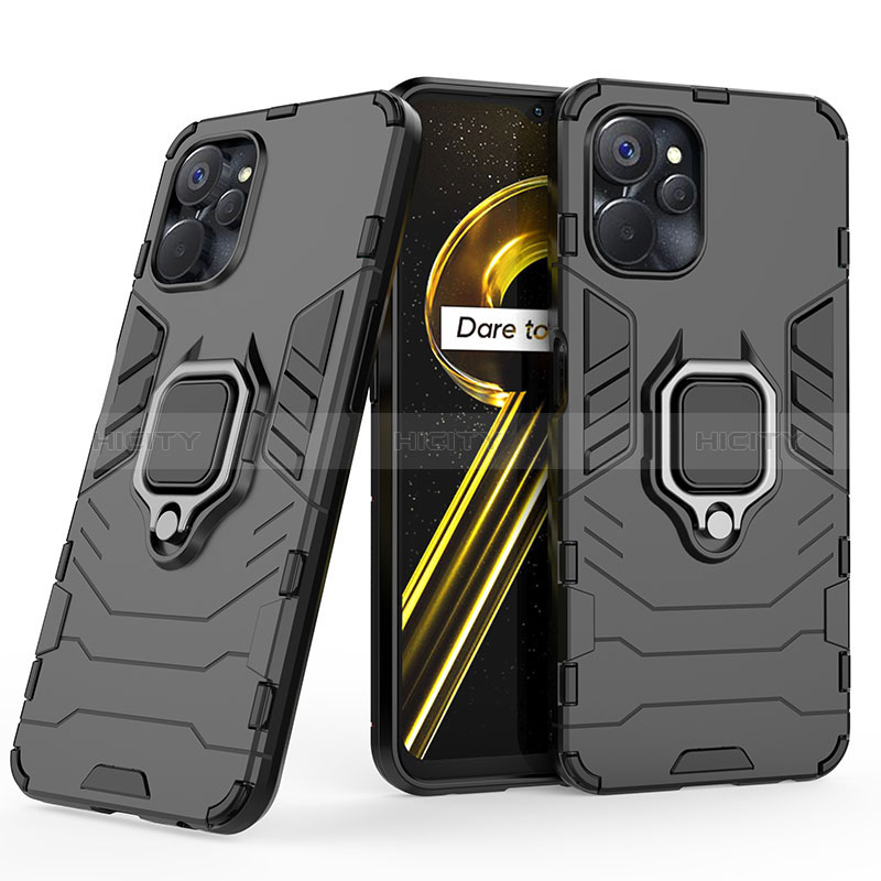 Coque Contour Silicone et Plastique Housse Etui Mat avec Magnetique Support Bague Anneau pour Realme 9i 5G Noir Plus