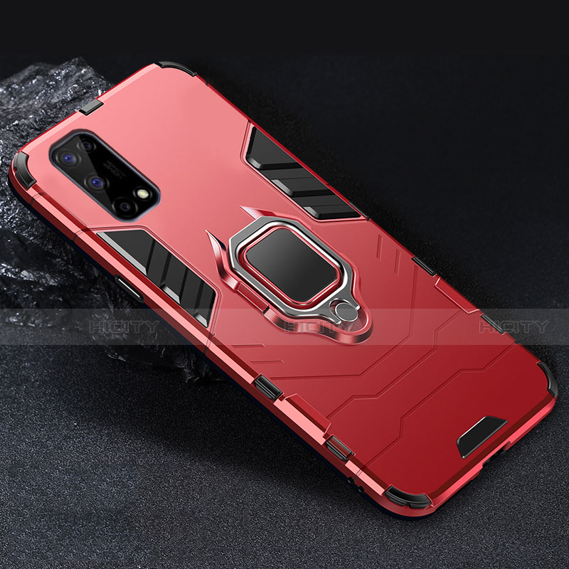 Coque Contour Silicone et Plastique Housse Etui Mat avec Magnetique Support Bague Anneau pour Realme Narzo 30 Pro 5G Rouge Plus