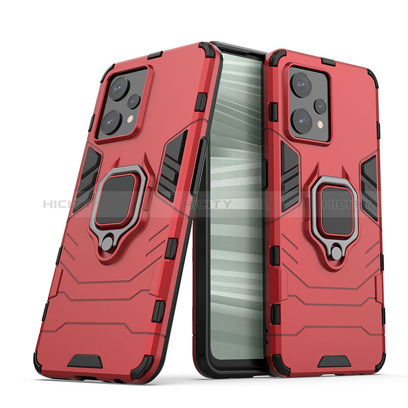 Coque Contour Silicone et Plastique Housse Etui Mat avec Magnetique Support Bague Anneau pour Realme Narzo 50 Pro 5G Rouge Plus