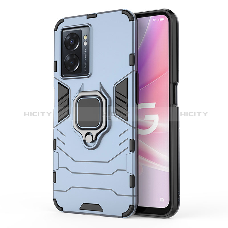 Coque Contour Silicone et Plastique Housse Etui Mat avec Magnetique Support Bague Anneau pour Realme Q5i 5G Bleu Plus