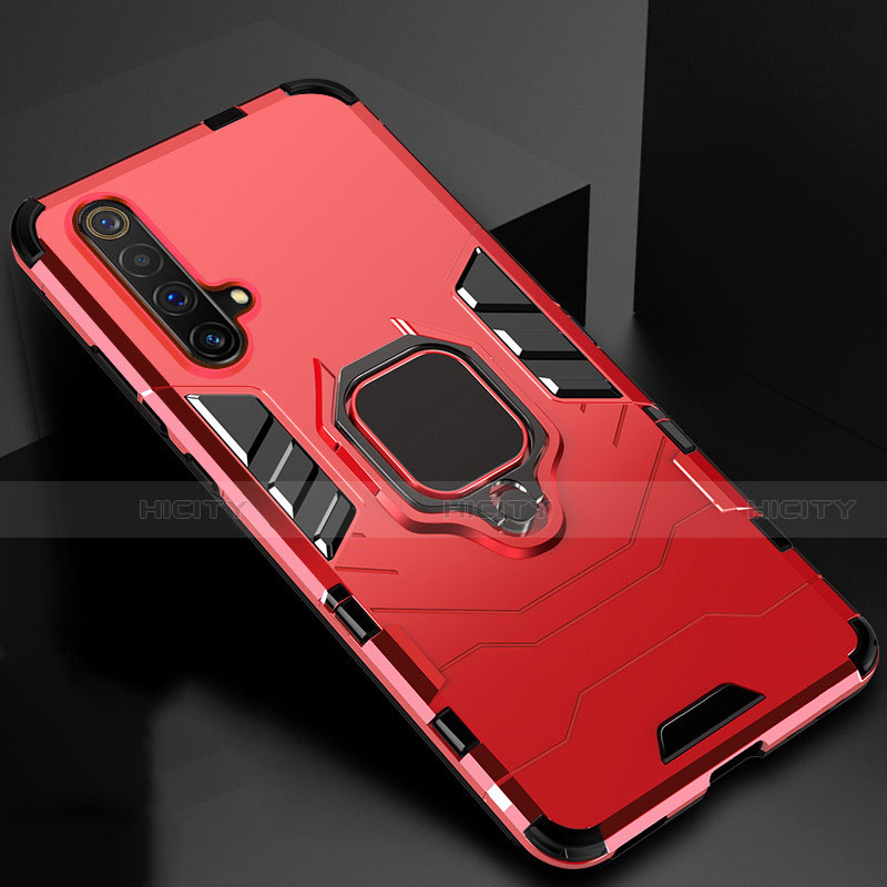 Coque Contour Silicone et Plastique Housse Etui Mat avec Magnetique Support Bague Anneau pour Realme X3 Rouge Plus