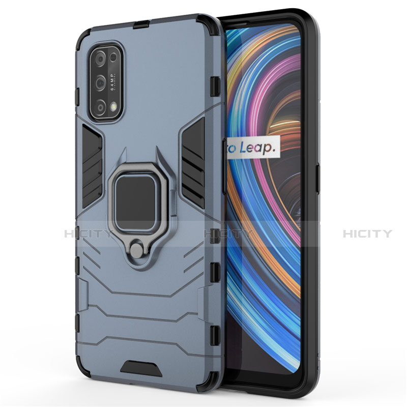 Coque Contour Silicone et Plastique Housse Etui Mat avec Magnetique Support Bague Anneau pour Realme X7 Pro 5G Bleu Plus