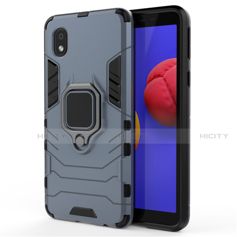 Coque Contour Silicone et Plastique Housse Etui Mat avec Magnetique Support Bague Anneau pour Samsung Galaxy A01 Core Bleu Plus