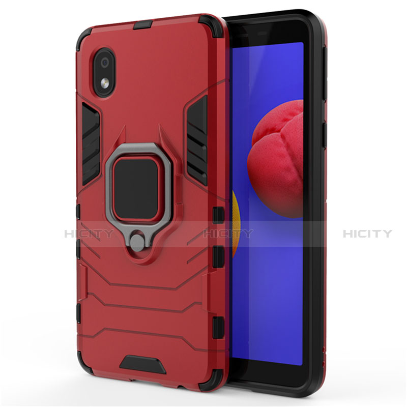 Coque Contour Silicone et Plastique Housse Etui Mat avec Magnetique Support Bague Anneau pour Samsung Galaxy A01 Core Rouge Plus