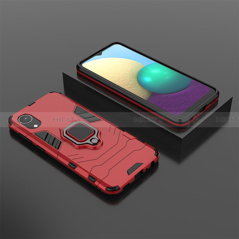 Coque Contour Silicone et Plastique Housse Etui Mat avec Magnetique Support Bague Anneau pour Samsung Galaxy A03 Core Rouge Plus