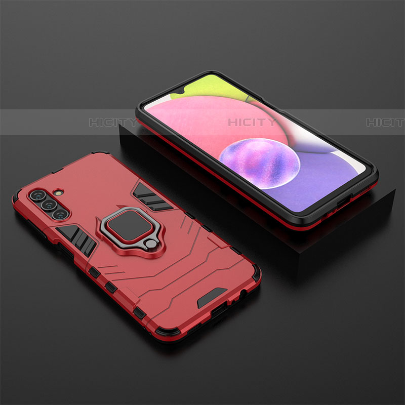 Coque Contour Silicone et Plastique Housse Etui Mat avec Magnetique Support Bague Anneau pour Samsung Galaxy A04s Rouge Plus