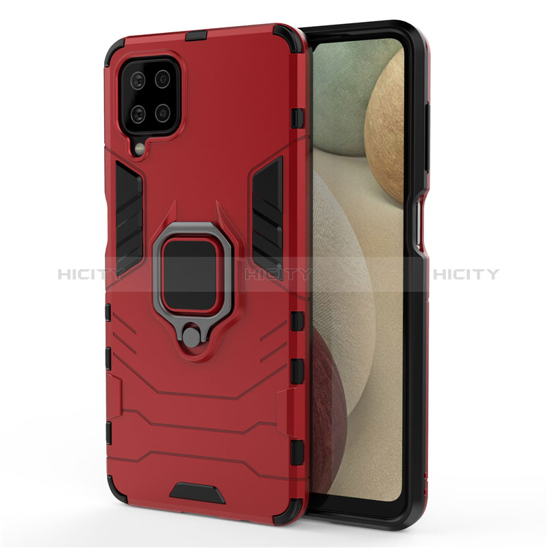 Coque Contour Silicone et Plastique Housse Etui Mat avec Magnetique Support Bague Anneau pour Samsung Galaxy A12 5G Rouge Plus