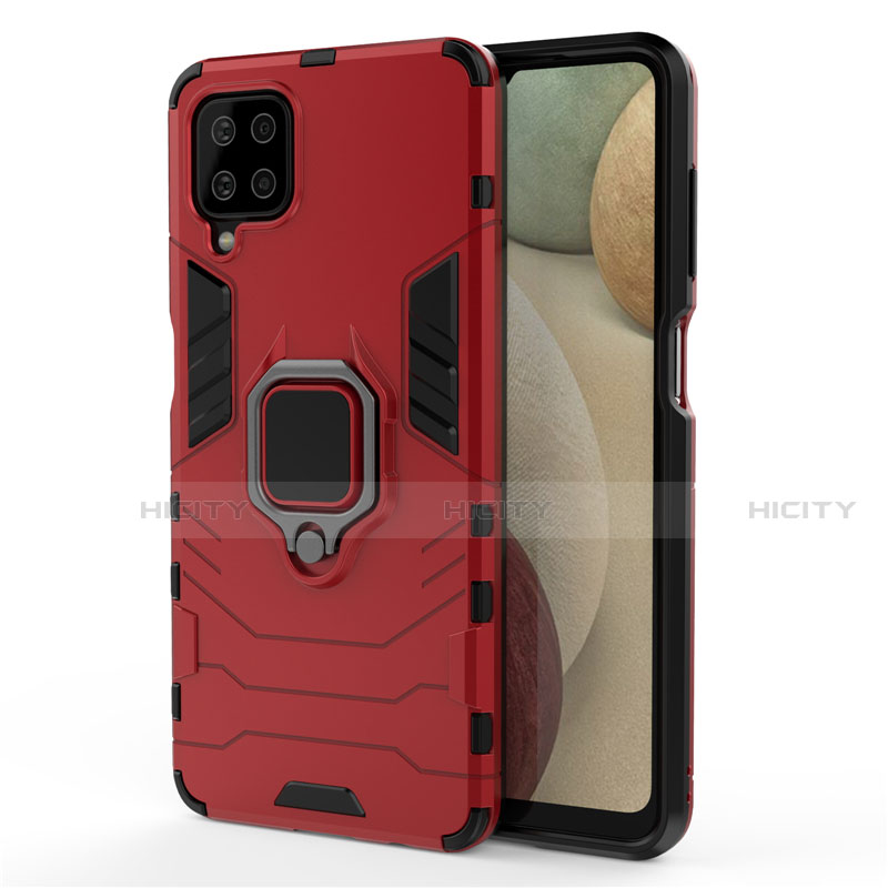 Coque Contour Silicone et Plastique Housse Etui Mat avec Magnetique Support Bague Anneau pour Samsung Galaxy A12 Rouge Plus