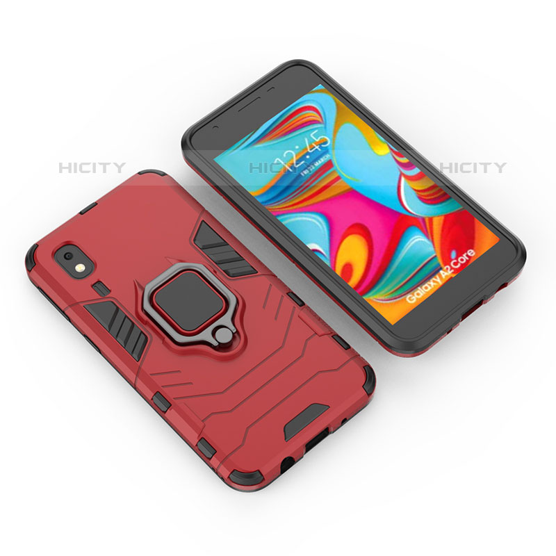 Coque Contour Silicone et Plastique Housse Etui Mat avec Magnetique Support Bague Anneau pour Samsung Galaxy A2 Core A260F A260G Rouge Plus
