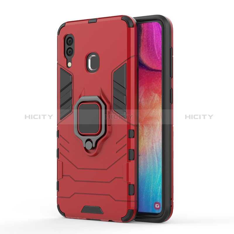 Coque Contour Silicone et Plastique Housse Etui Mat avec Magnetique Support Bague Anneau pour Samsung Galaxy A20 Rouge Plus