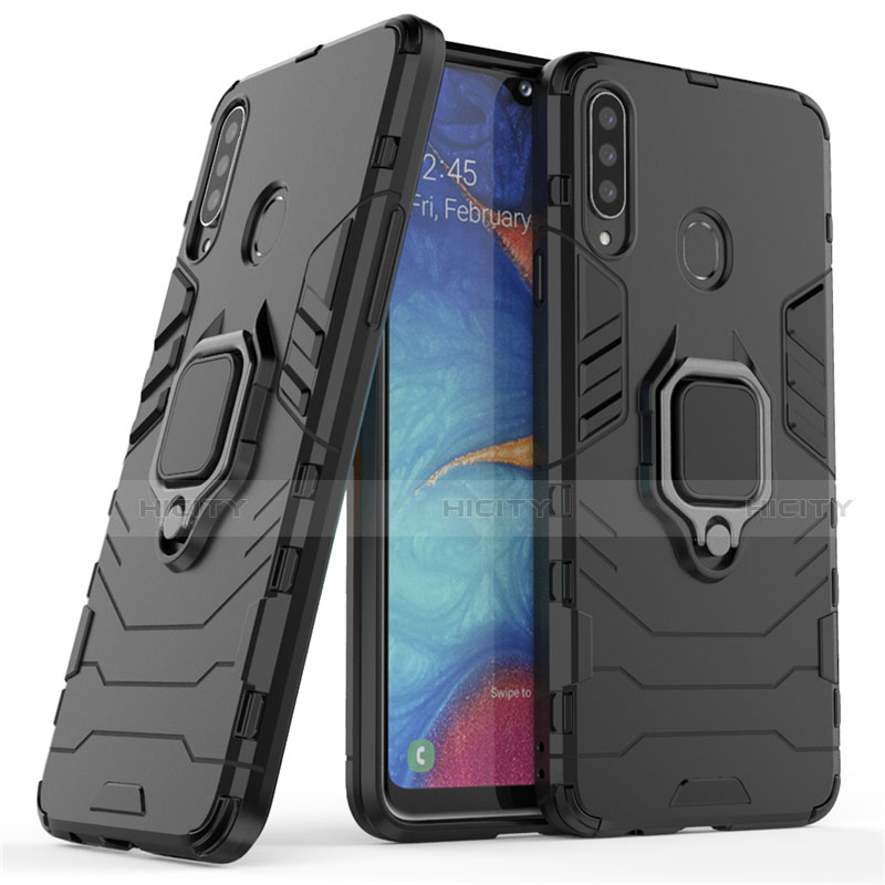 Coque Contour Silicone et Plastique Housse Etui Mat avec Magnetique Support Bague Anneau pour Samsung Galaxy A20s Plus