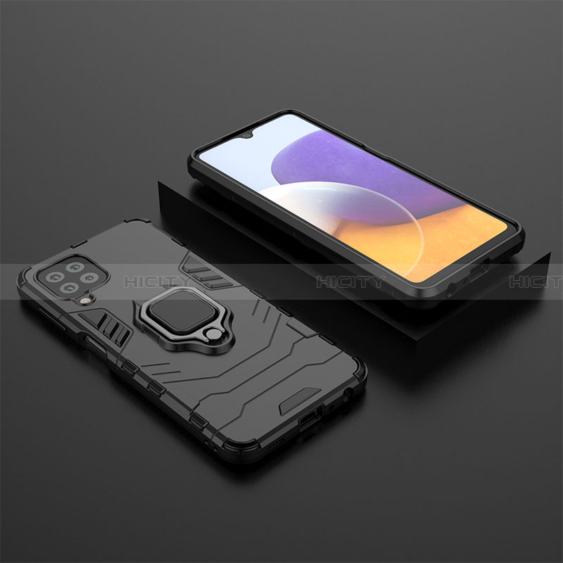 Coque Contour Silicone et Plastique Housse Etui Mat avec Magnetique Support Bague Anneau pour Samsung Galaxy A22 4G Noir Plus