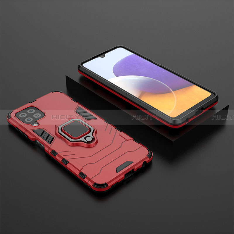 Coque Contour Silicone et Plastique Housse Etui Mat avec Magnetique Support Bague Anneau pour Samsung Galaxy A22 4G Rouge Plus