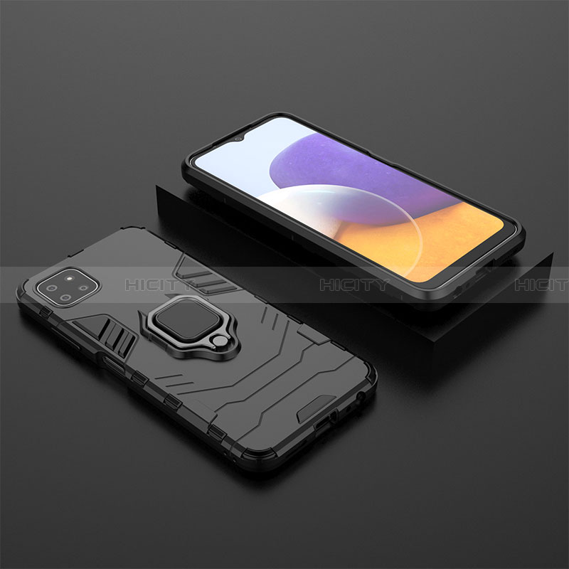 Coque Contour Silicone et Plastique Housse Etui Mat avec Magnetique Support Bague Anneau pour Samsung Galaxy A22 5G Noir Plus