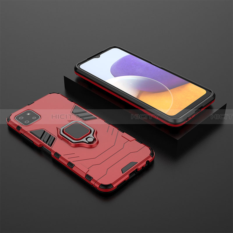 Coque Contour Silicone et Plastique Housse Etui Mat avec Magnetique Support Bague Anneau pour Samsung Galaxy A22 5G Rouge Plus