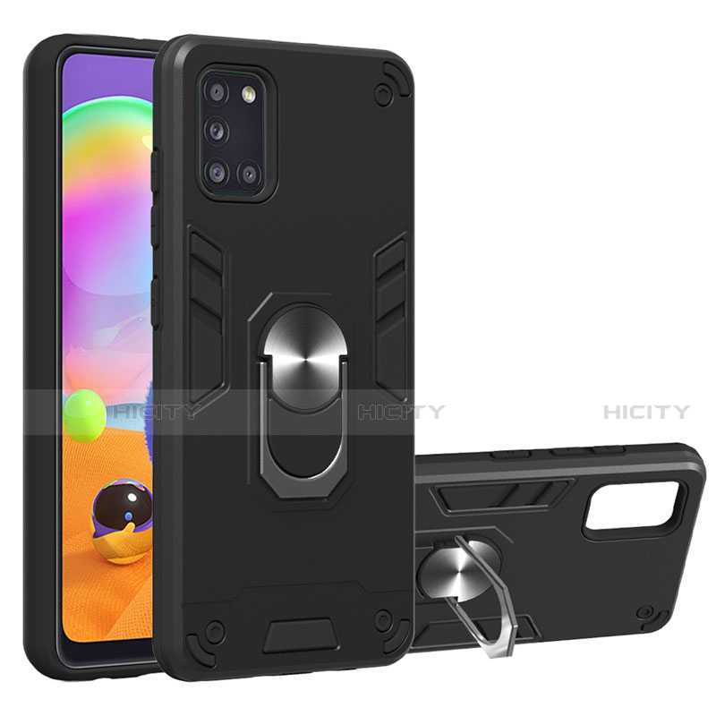 Coque Contour Silicone et Plastique Housse Etui Mat avec Magnetique Support Bague Anneau pour Samsung Galaxy A31 Noir Plus