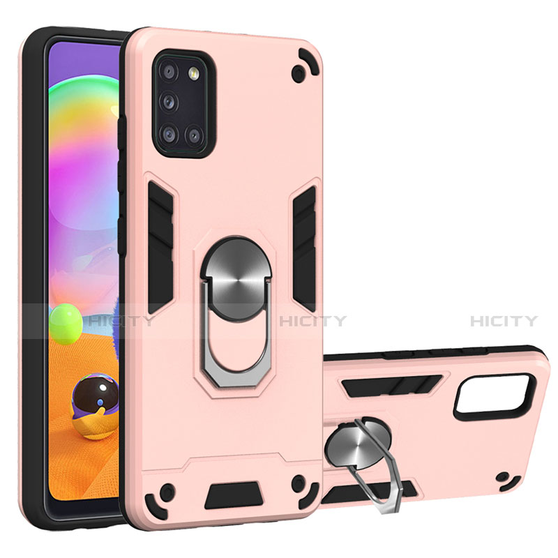 Coque Contour Silicone et Plastique Housse Etui Mat avec Magnetique Support Bague Anneau pour Samsung Galaxy A31 Or Rose Plus