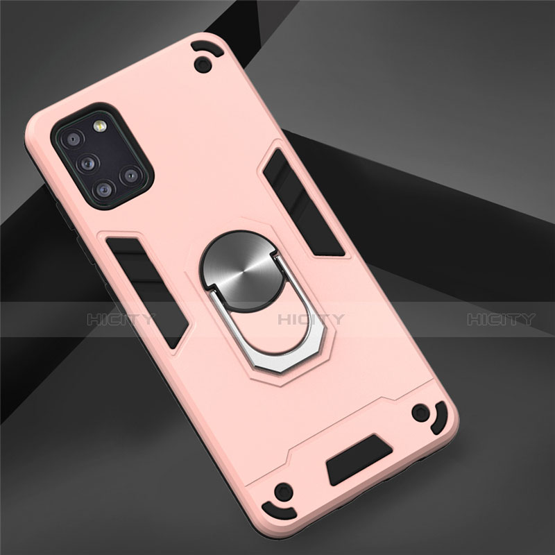 Coque Contour Silicone et Plastique Housse Etui Mat avec Magnetique Support Bague Anneau pour Samsung Galaxy A31 Plus