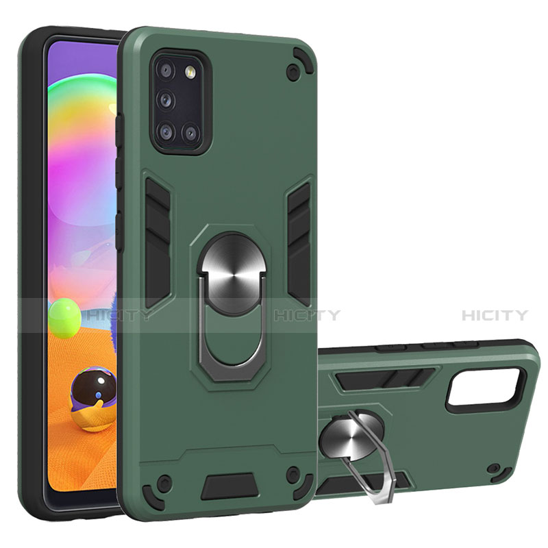 Coque Contour Silicone et Plastique Housse Etui Mat avec Magnetique Support Bague Anneau pour Samsung Galaxy A31 Vert Plus