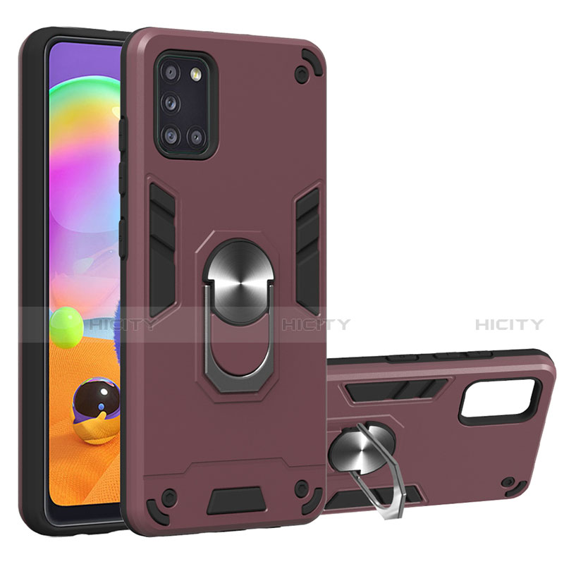 Coque Contour Silicone et Plastique Housse Etui Mat avec Magnetique Support Bague Anneau pour Samsung Galaxy A31 Vin Rouge Plus