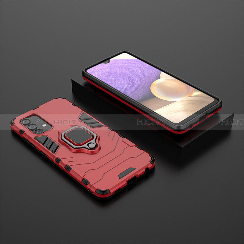 Coque Contour Silicone et Plastique Housse Etui Mat avec Magnetique Support Bague Anneau pour Samsung Galaxy A32 4G Rouge Plus