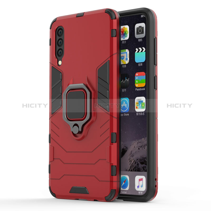 Coque Contour Silicone et Plastique Housse Etui Mat avec Magnetique Support Bague Anneau pour Samsung Galaxy A50 Rouge Plus