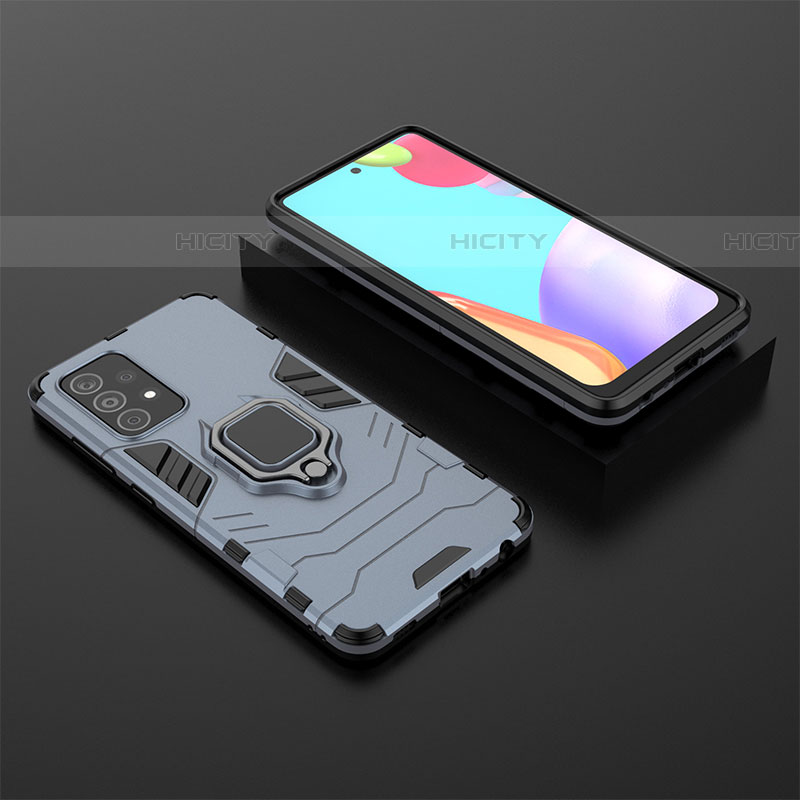 Coque Contour Silicone et Plastique Housse Etui Mat avec Magnetique Support Bague Anneau pour Samsung Galaxy A52 5G Bleu Plus