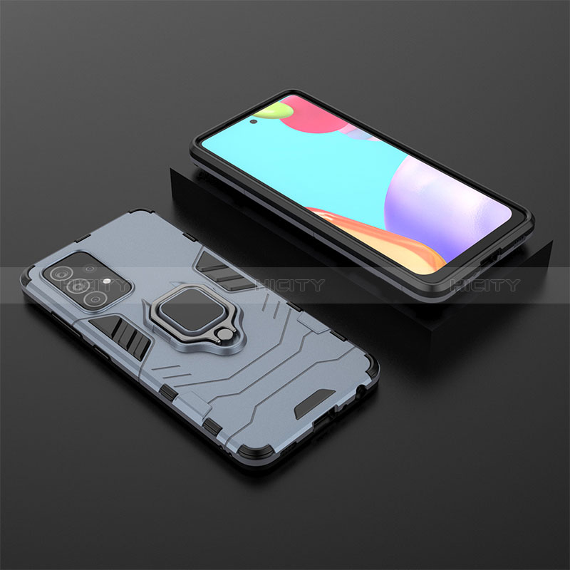 Coque Contour Silicone et Plastique Housse Etui Mat avec Magnetique Support Bague Anneau pour Samsung Galaxy A52s 5G Bleu Plus