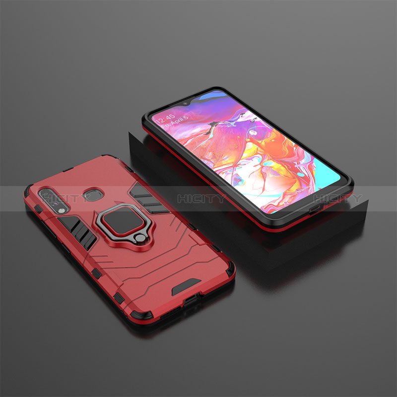 Coque Contour Silicone et Plastique Housse Etui Mat avec Magnetique Support Bague Anneau pour Samsung Galaxy A70E Rouge Plus