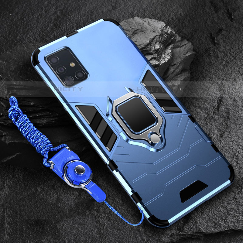 Coque Contour Silicone et Plastique Housse Etui Mat avec Magnetique Support Bague Anneau pour Samsung Galaxy A71 5G Bleu Plus